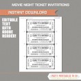 Movie Night Party Invitations - 3 Color Variations + Ink Saver Page!